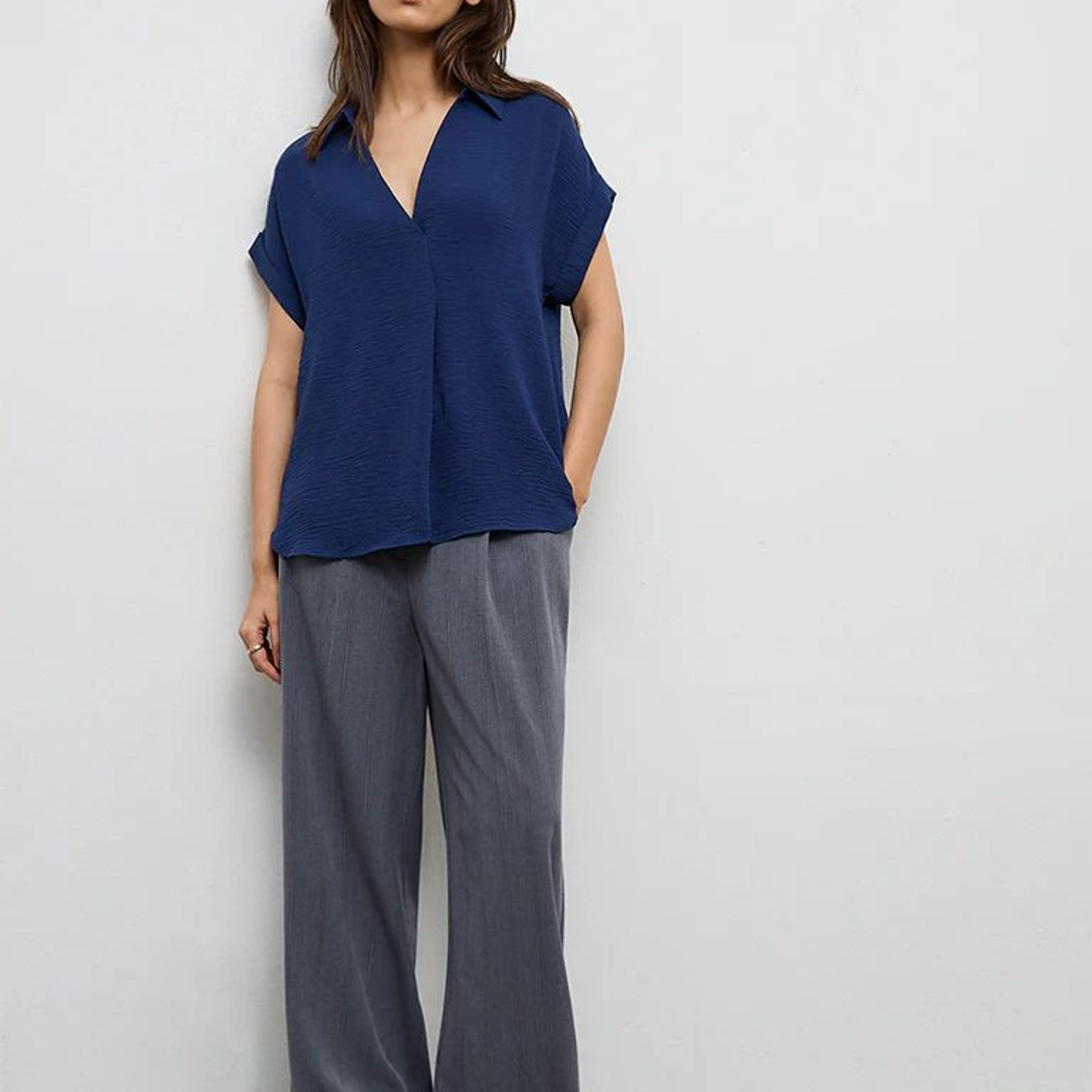 Wardrobe Navy Crinkle-Textured Blouse