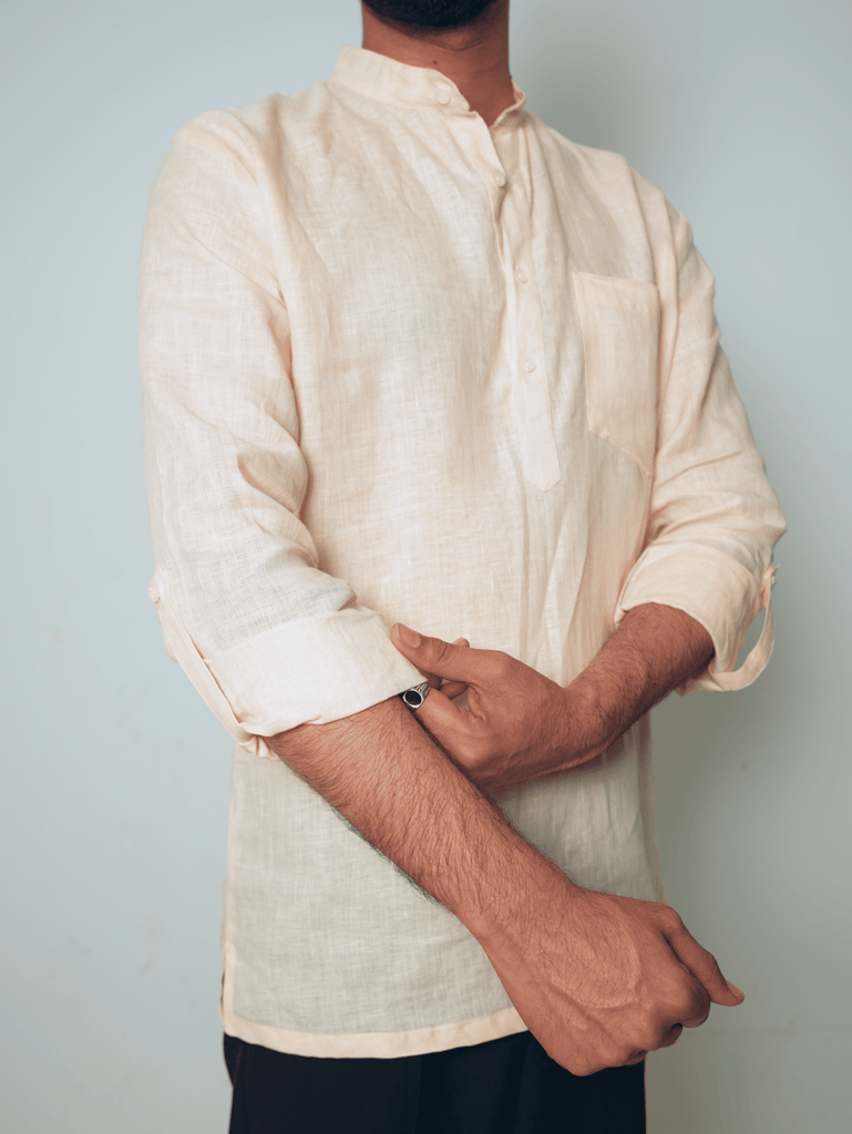 भोर (Bhor) - Men Light Peach Premium Linen Short Kurta — photo 4