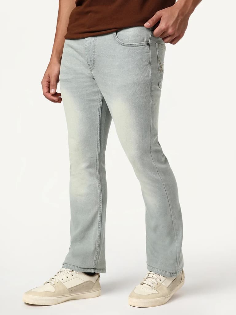 Men's Ice Grey Bootcut Fit Mid Rise Heavy Washed Jeans Stretchable — photo 2