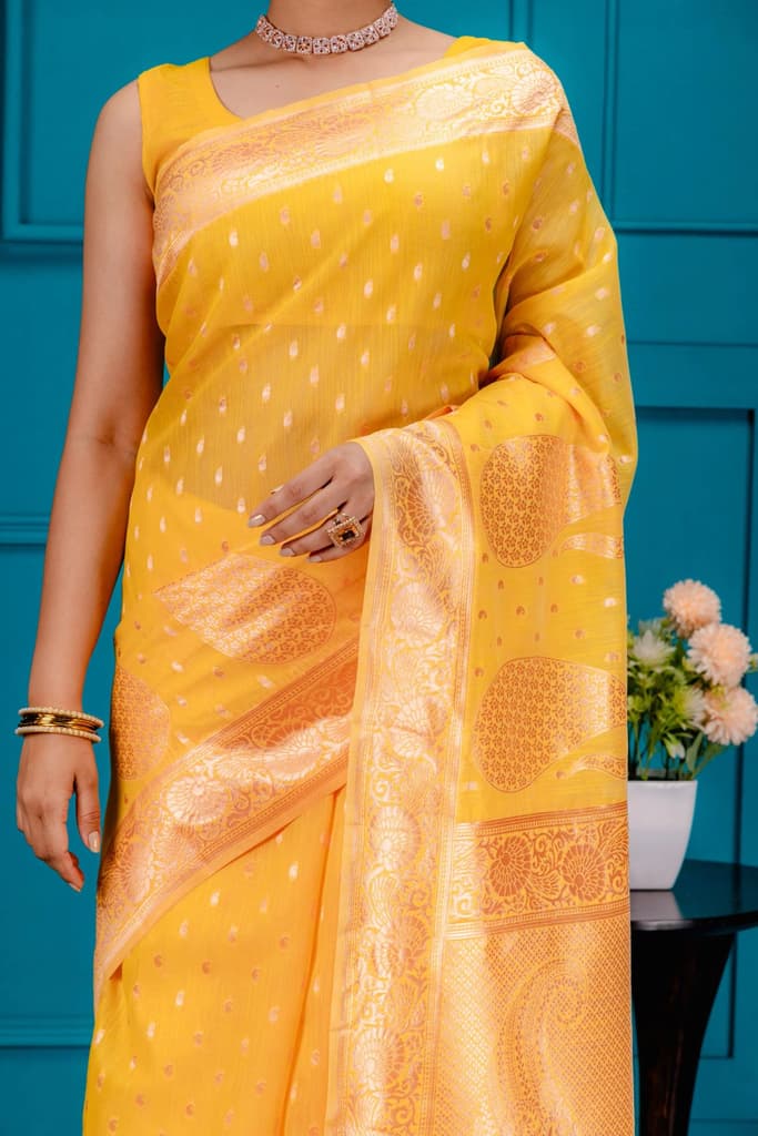 Mimosa Women's Woven Design Banarasi Style Art Silk Saree With Blouse Piece : SA00001779GDFREE — photo 3