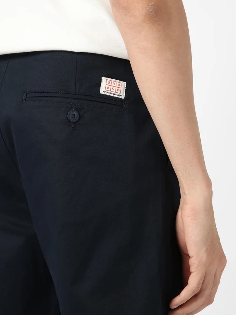 Men's Navy Blue Cotton Regular Fit Casual Chinos Trousers Stretch — photo 5