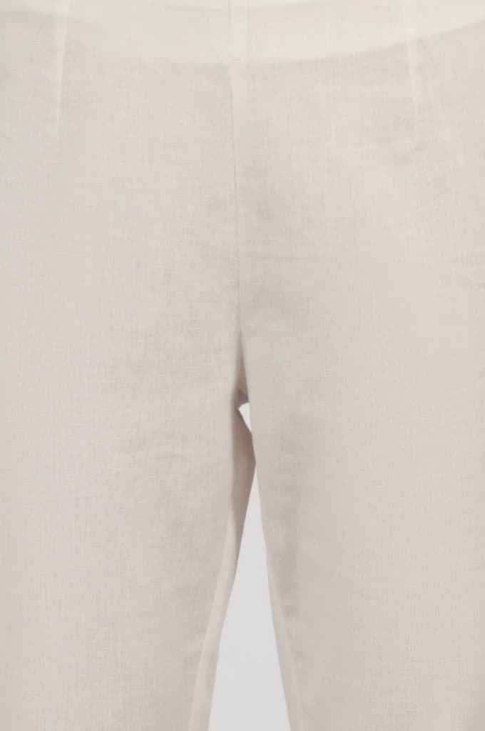 White Solid Cotton Flax Slim Pants with Lace — photo 7