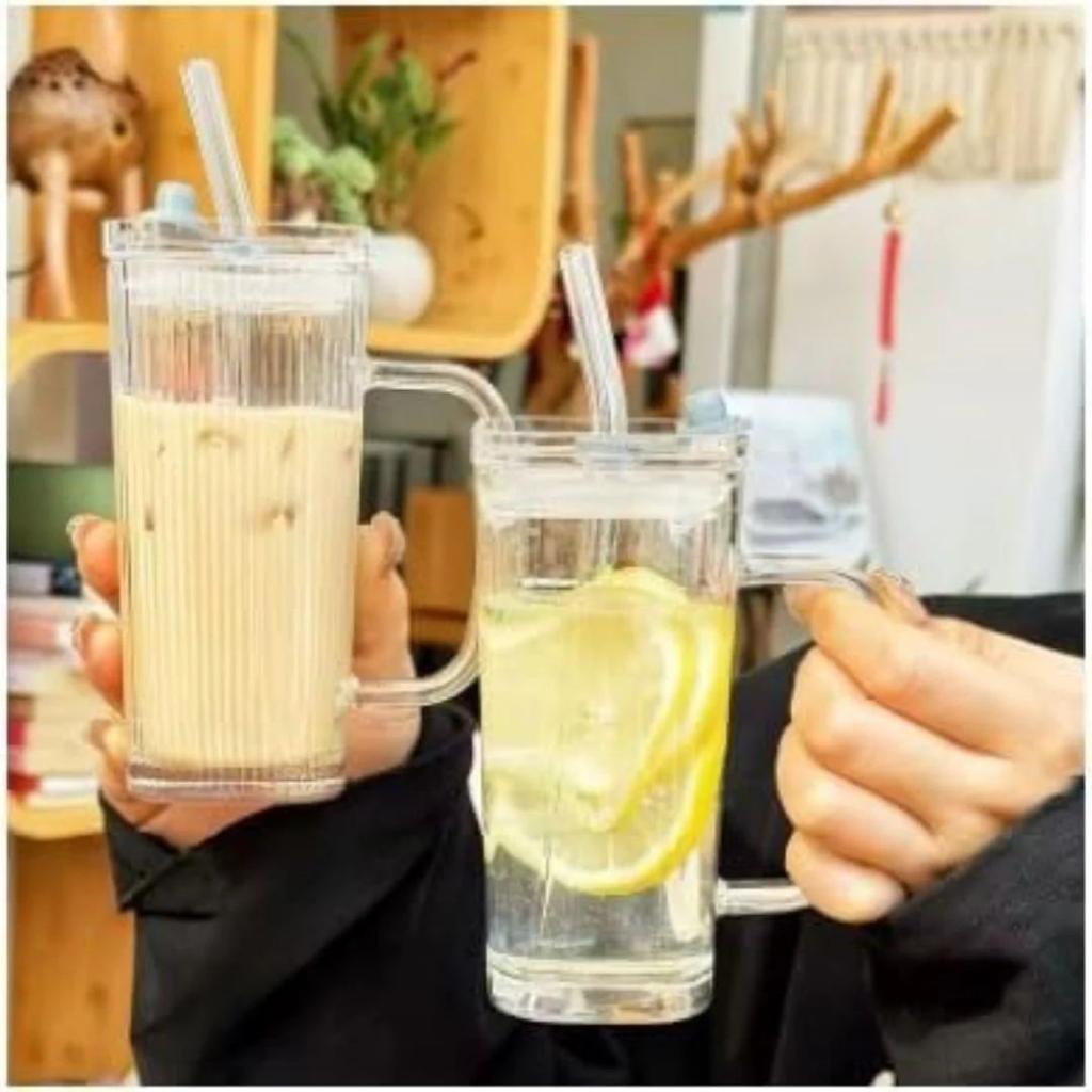 Square Glass Tumbler with Lid and Straw | Heat & Cold Resistant Drinkware — photo 4