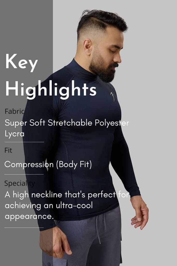 High Neck Compression Full Sleeves T-shirt Navy — photo 8