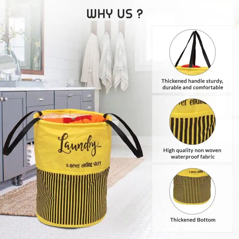 Perpetual Cloth Basket For Laundry - Waterproof Non Woven Foldable Basket Bag With Handle 45L (Yline) — photo 2