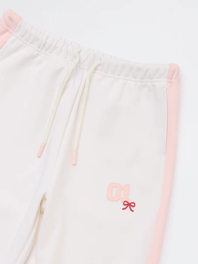 HOP Kids Girls Off-White Striped Mid-Rise Track Pants — photo 3