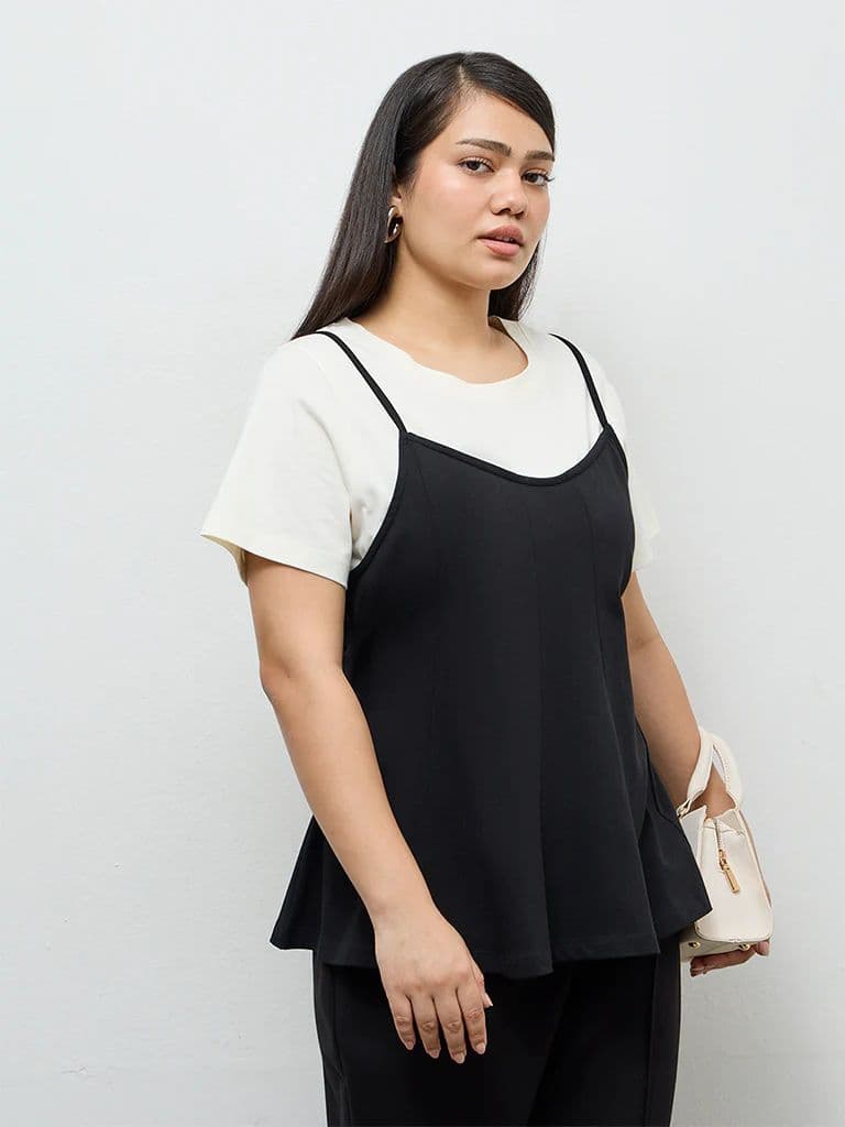 Gia Black Double-Layered Cotton T-Shirt — photo 2