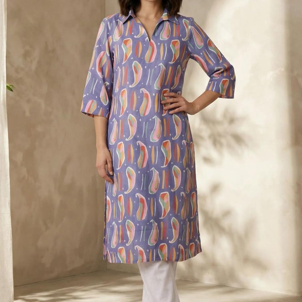 Purple Abstract Straight Kurta