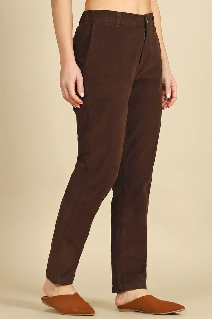 Brown Solid Straight Fit Cotton Pants with YKK Zipper — photo 6