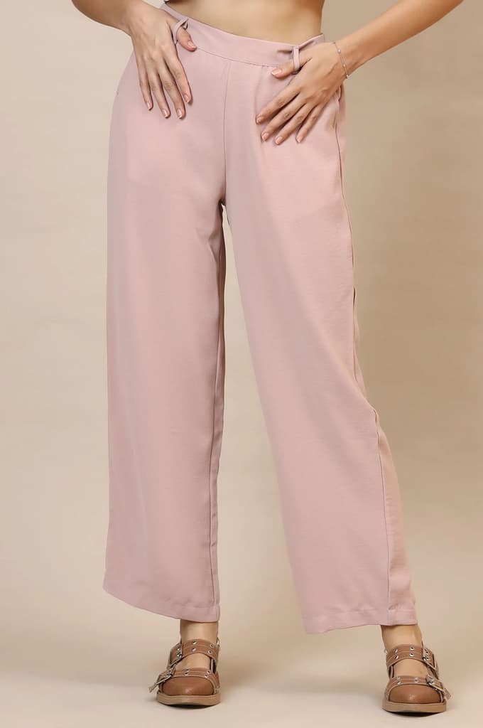 Pink Solid Straight Fit Woven Palazzo With Elasticated Waist — photo 2