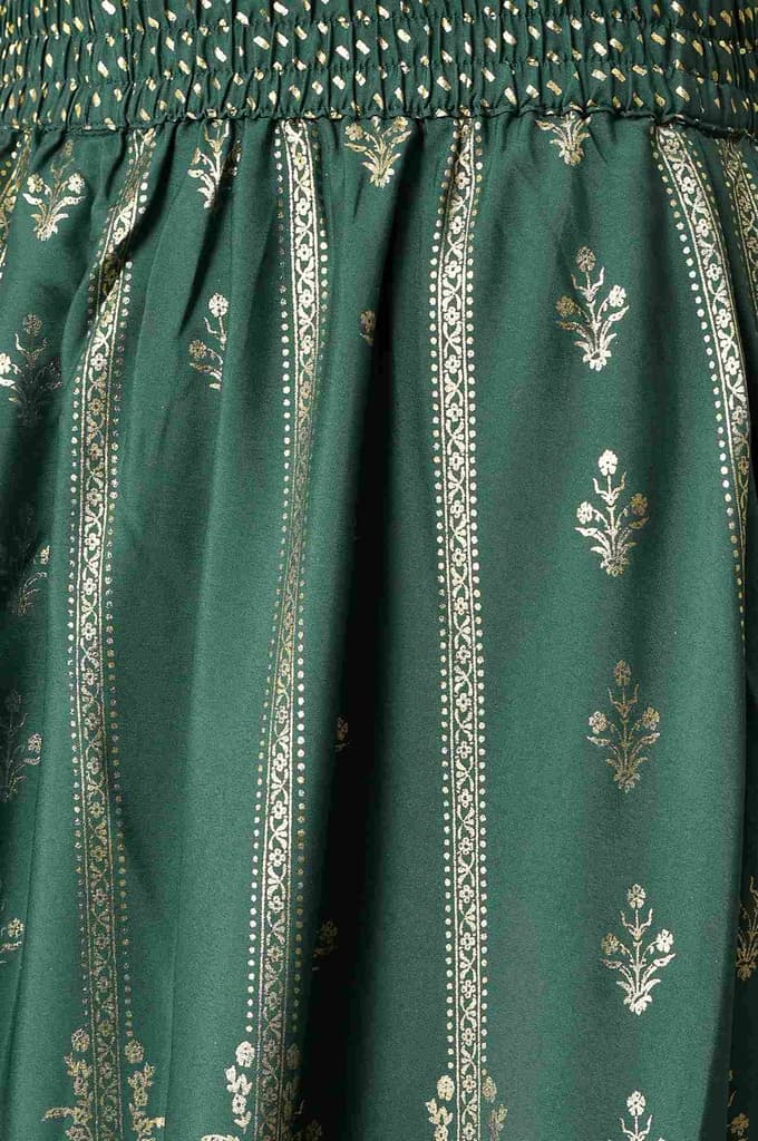 Green Floral Printed Flared Woven Skirt With Elasticated Waist — photo 7