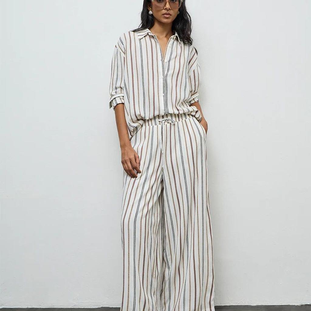 LOV Off-White Striped High-Rise Pants