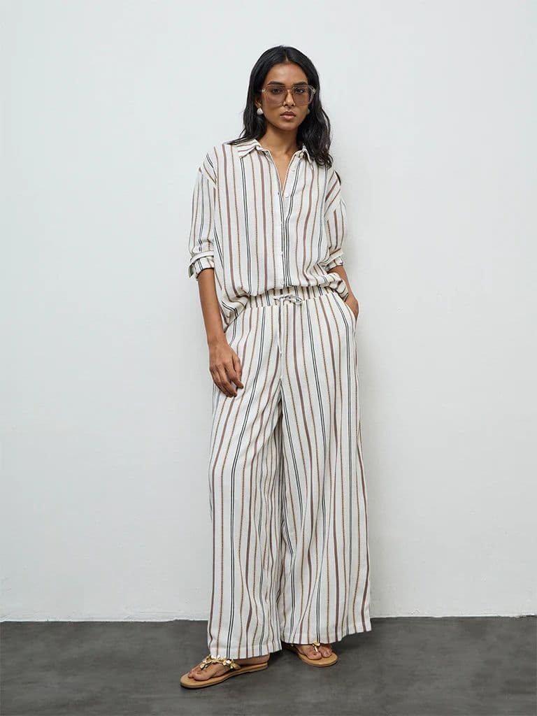 LOV Off-White Striped High-Rise Pants