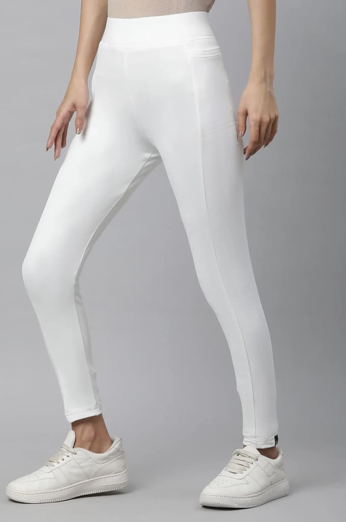 White Solid Skinny Fit Tights With Elasticated Waist — photo 2