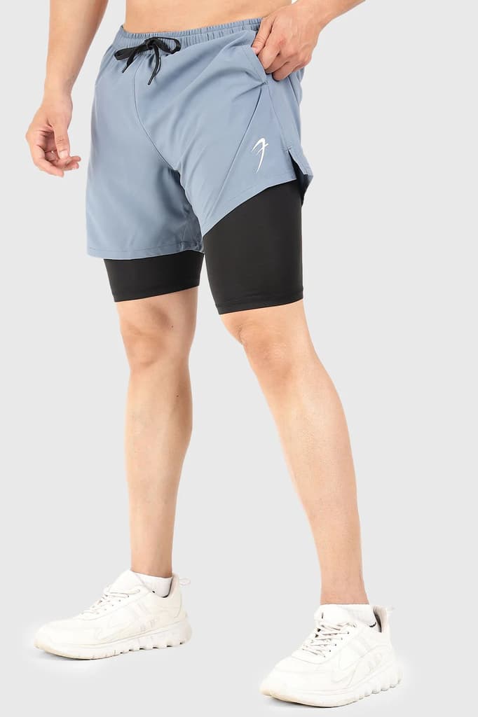 2 in 1 5" Compression Shorts Light Grey — S