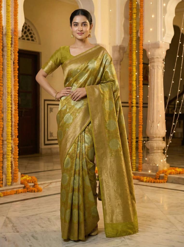 MIMOSA Women's Woven Design Kanjivaram Style Art Silk Saree with Blouse Piece - Olive ( SA00002246OLFREE ) — photo 2