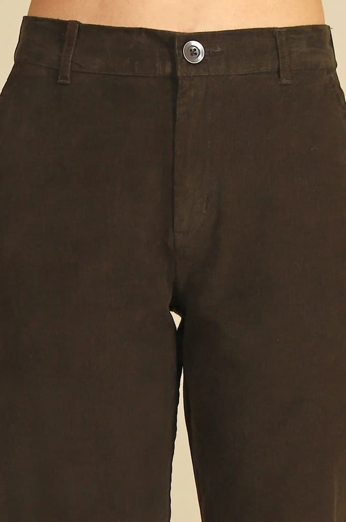 Dark Brown Solid Straight-fit Cotton Pants with YKK Zipper — photo 3