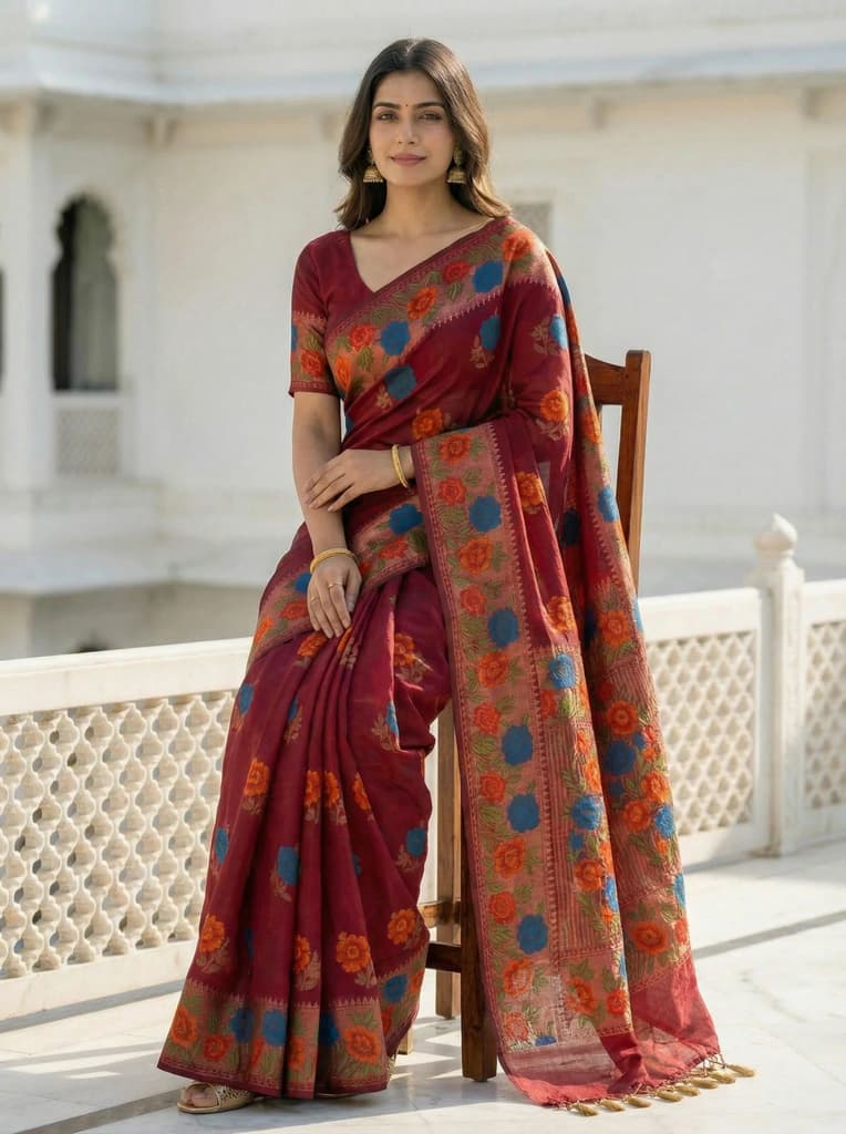 MIMOSA Women's Woven Design Paithani Style Raw Silk Saree with Blouse Piece - Maroon ( SA00003129MRFREE ) — photo 4