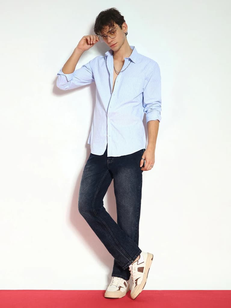 Men's Dark Grey Straight Fit Washed Jeans Stretchable — photo 4