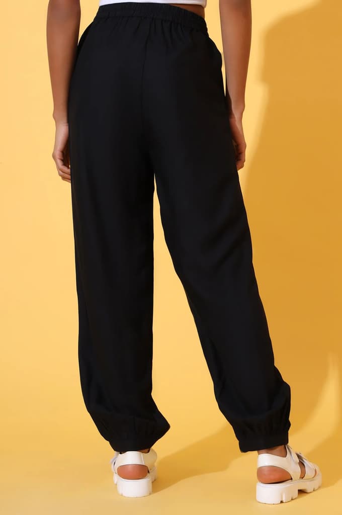 Black Solid Ankle Length Rayon Harem Pants — photo 4
