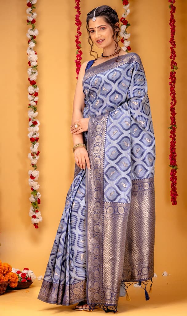 Mimosa Women's Woven Design Banarasi Style Art Silk Saree With Blouse Piece : SA00001588GYFREE — photo 4