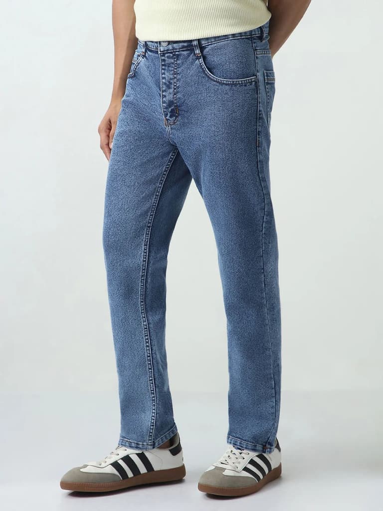 Men's Light Blue Slim Fit Washed Denim Jeans Stretchable — photo 2