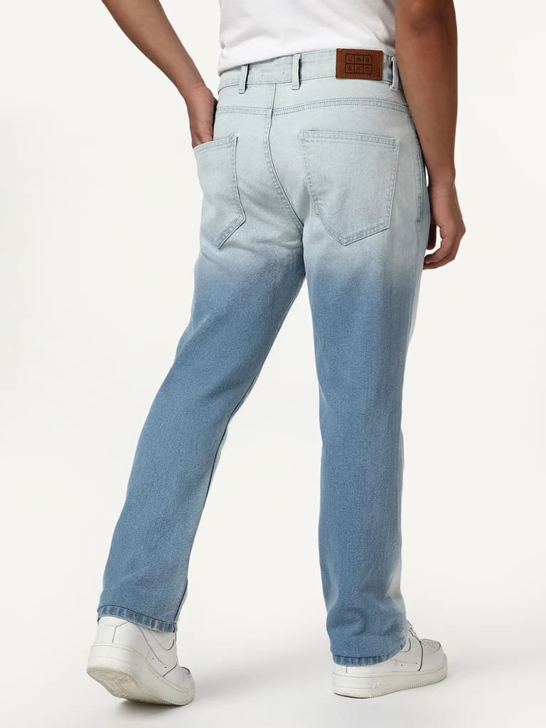 Men's Ice Blue Straight Fit Heavy Washed Faded Denim Jeans Stretchable — photo 4
