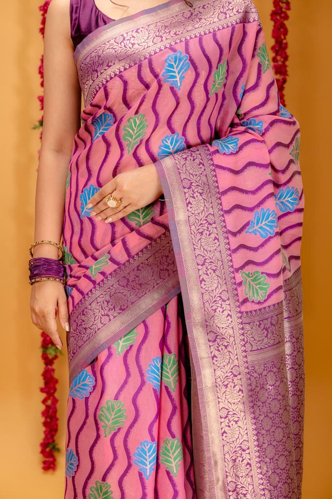 Mimosa Women's Woven Design Kanjivaram Style Art Silk Saree With Blouse Piece : SA00001600PNKFREE — photo 3