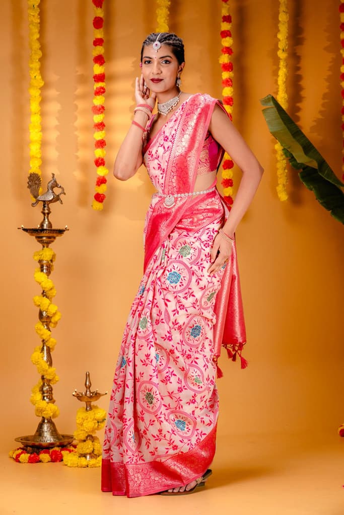 Mimosa Women's Woven Design Kanjivaram Style Art Silk Saree With Blouse Piece : SA00001599HWFREE — photo 5