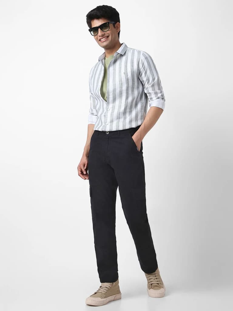 Men's Black Regular Fit Solid Cargo Chino Pant with 6 Pockets Stretchable — photo 4