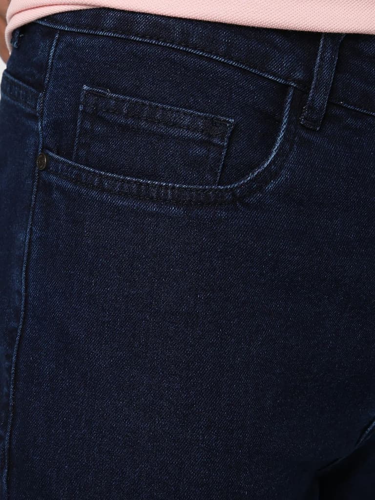 Men's Blue Straight Fit Raw Washed Denim Jeans Stretchable — photo 5