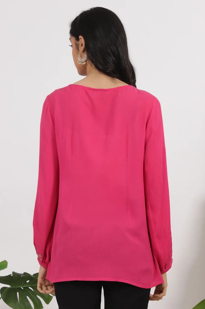 Pink Embroidered Rayon Crepe Straight Top — photo 6