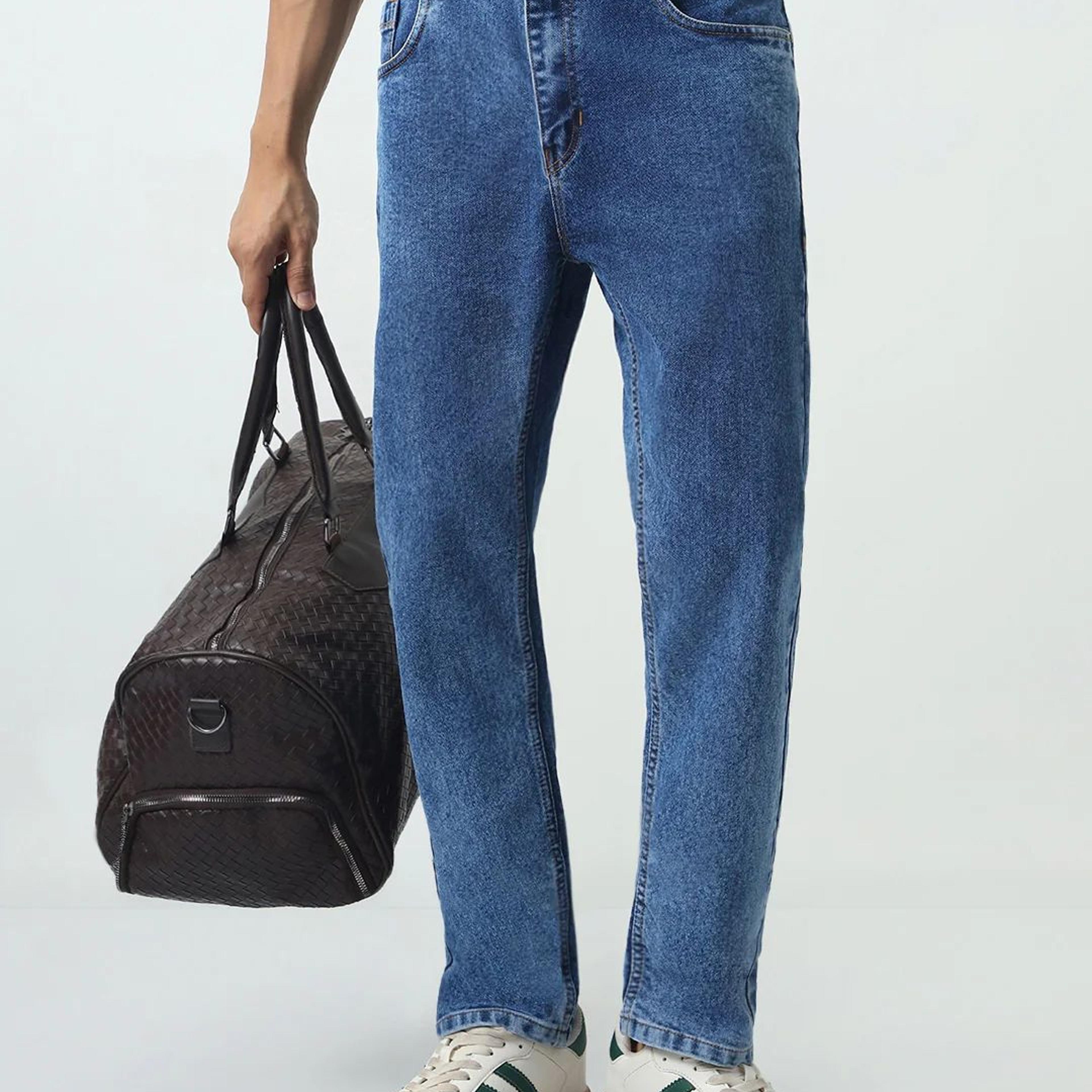 Men's Blue Slim Fit Washed Denim Jeans Stretchable