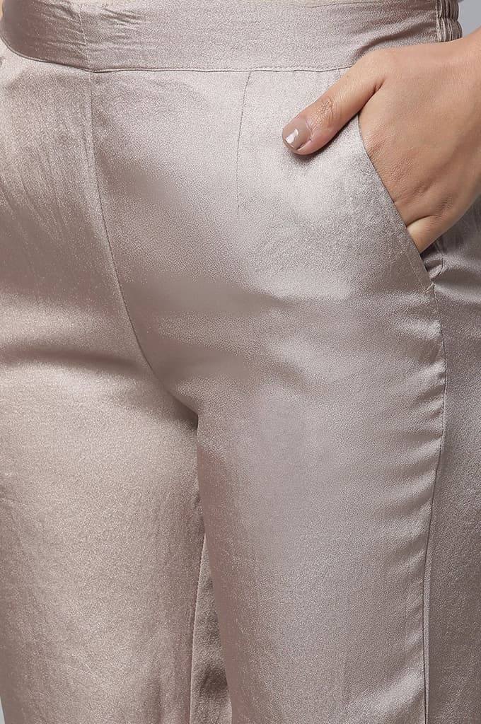 Gold Solid Straight Fit Woven Pants With Elasticated Waist — photo 7