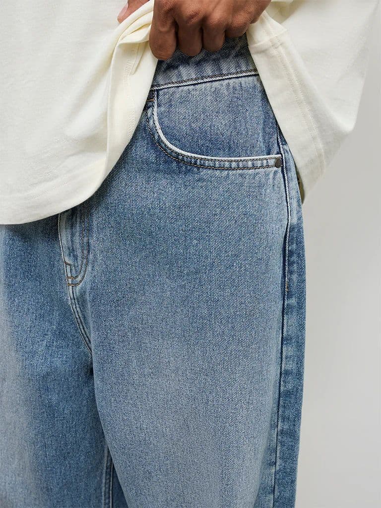 Nuon Light Blue Washed Relaxed-Fit Mid-Rise Jeans — photo 3