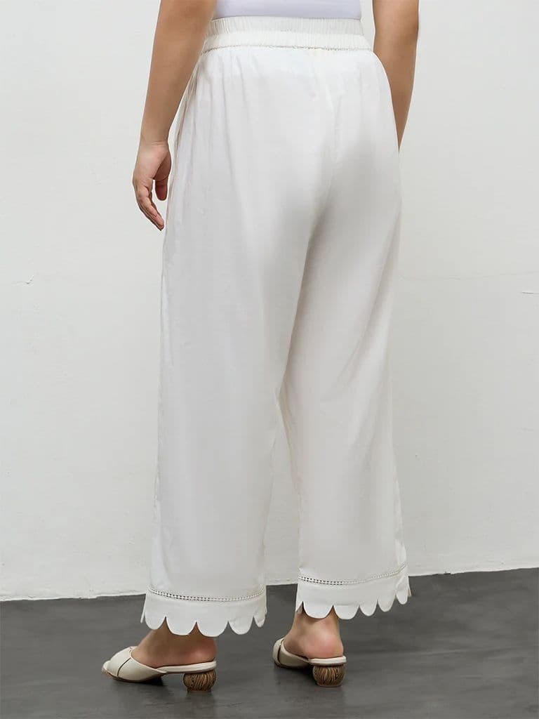 Diza Off-White Scallop-Detailed Cotton Pants — photo 4