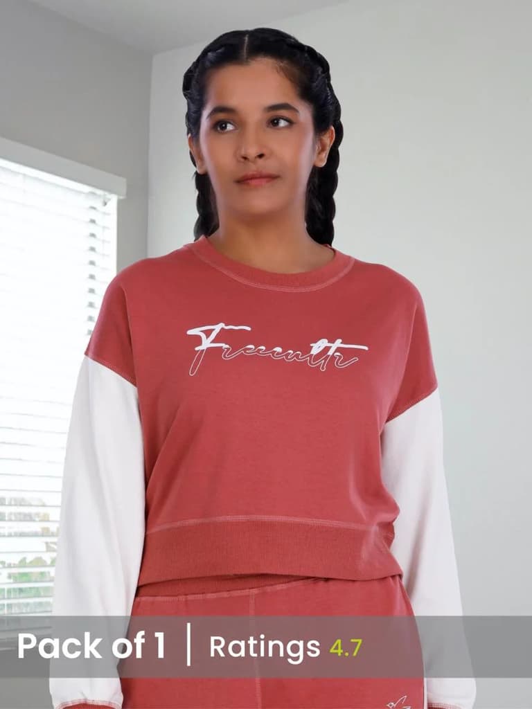Brick Red Printed Crop Sweatshirt — Brick Red / XS-S