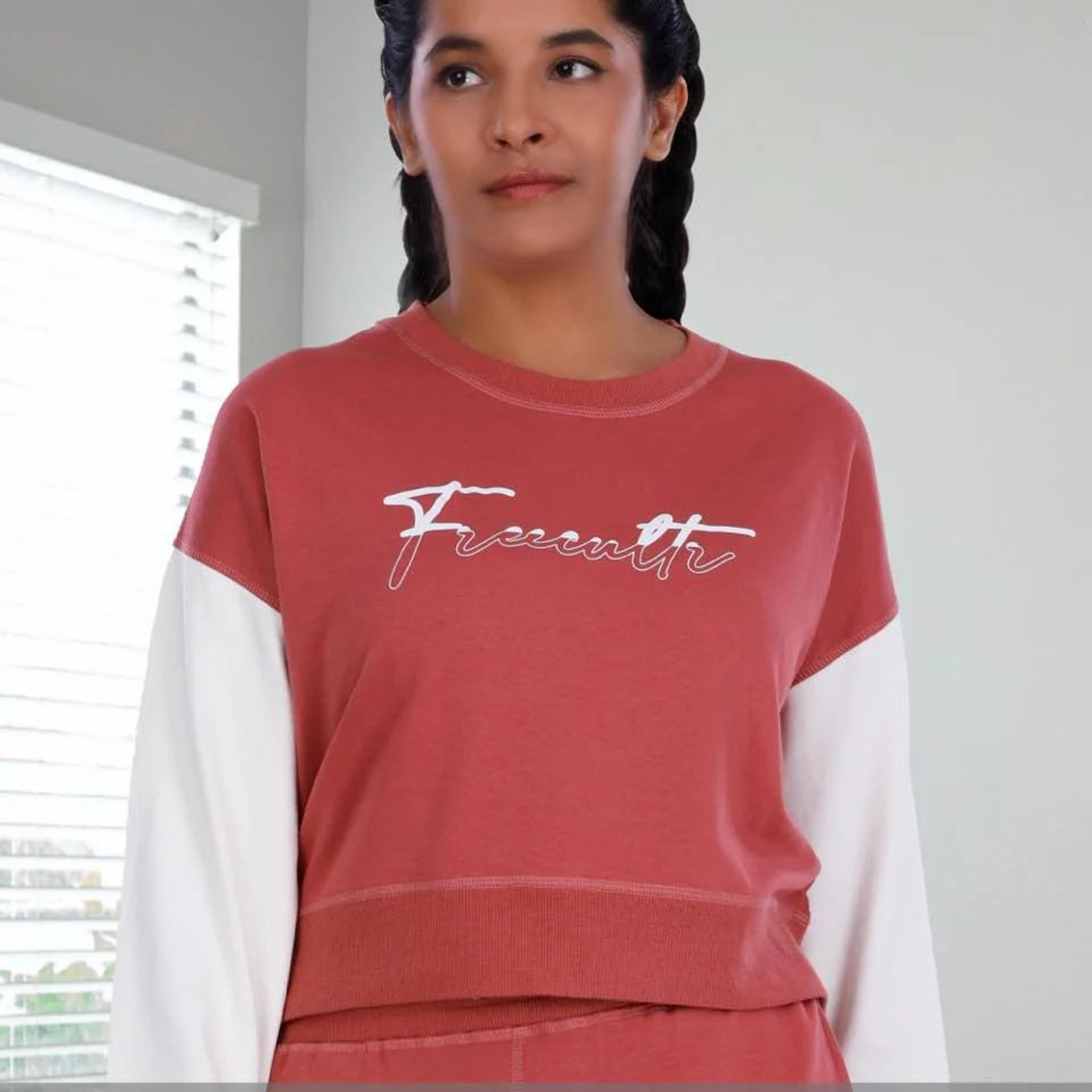 Brick Red Printed Crop Sweatshirt