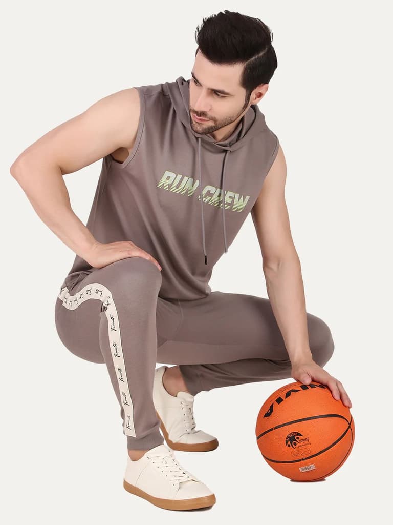 Khaki Printed Sleeveless Hoodie — photo 5