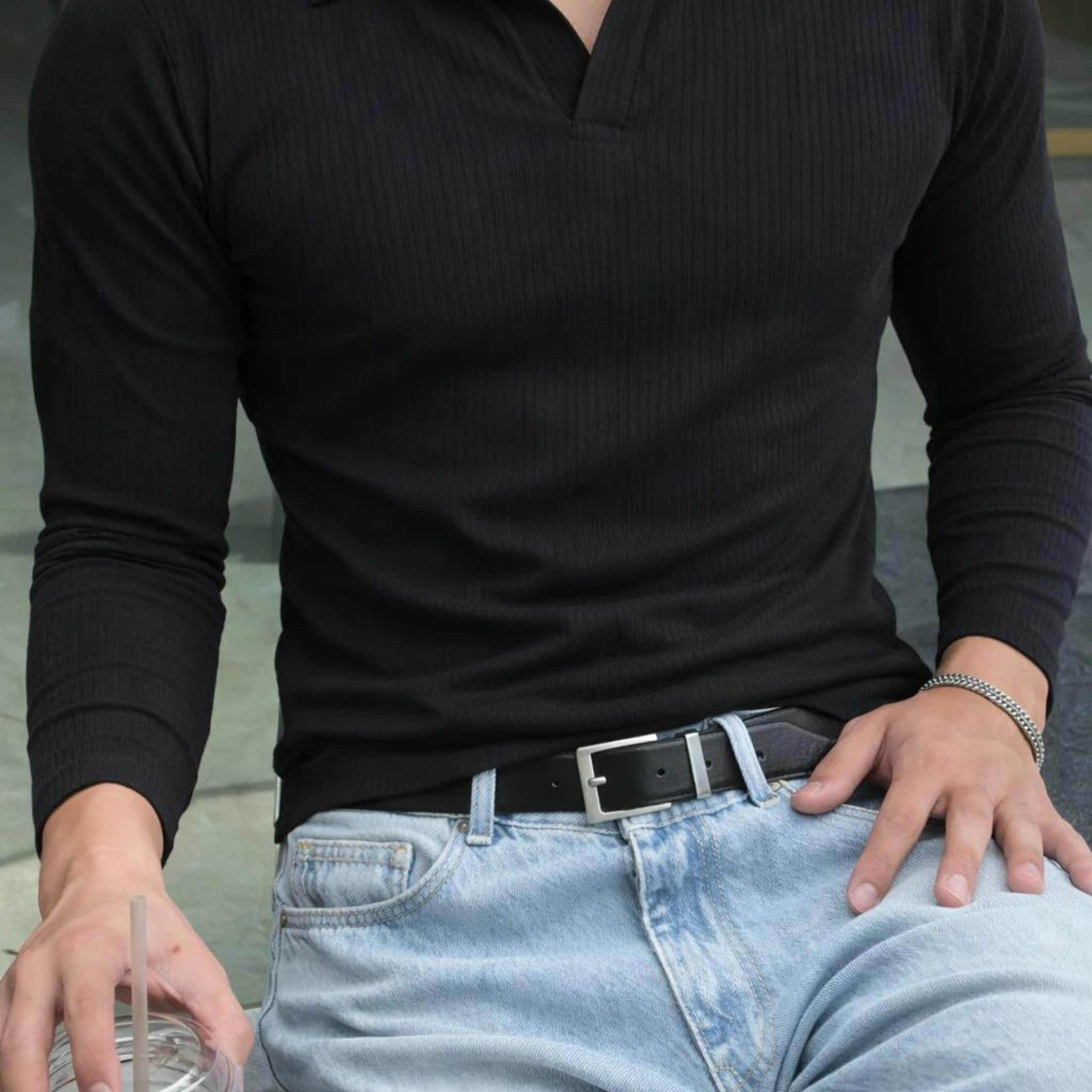 Classic Ribbed Full-Sleeve Polo