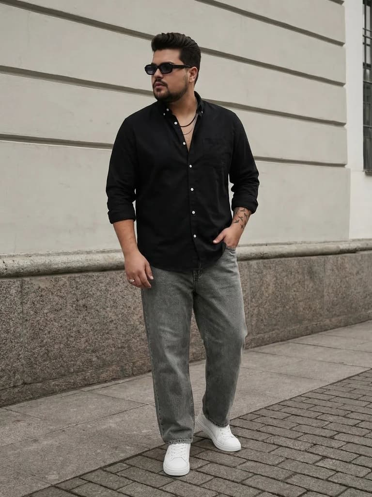 Plus Men's Black Cotton Full Sleeve Regular Fit Solid Oxford Shirt With Button-Down Collar — photo 4