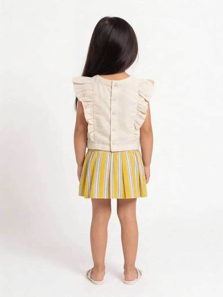 Utsa Kids Girls Yellow Striped Cotton Flared Skirt - (2-8 yrs) — photo 2