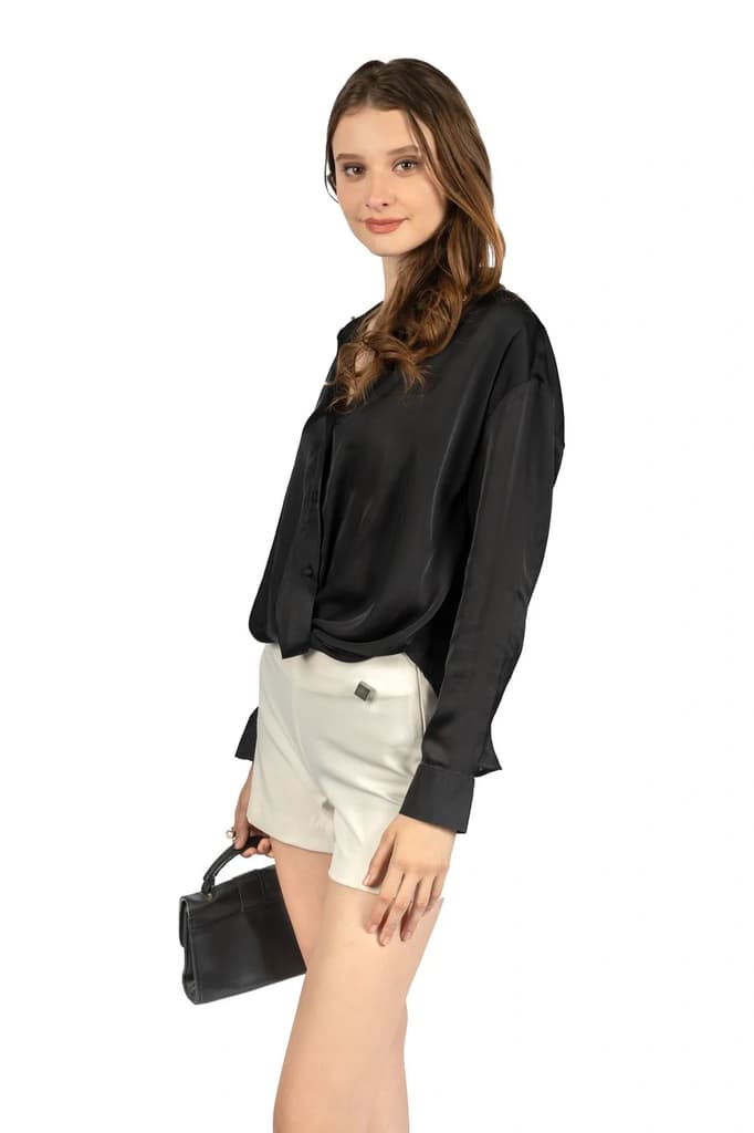 Black Loose Fit Shirt in Poly Japan Satin — photo 3