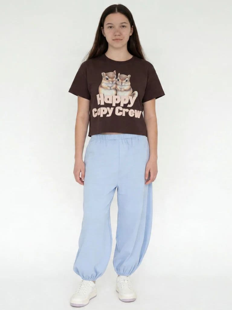 Y&F Kids Girls Dark Brown Printed Cotton T-Shirt