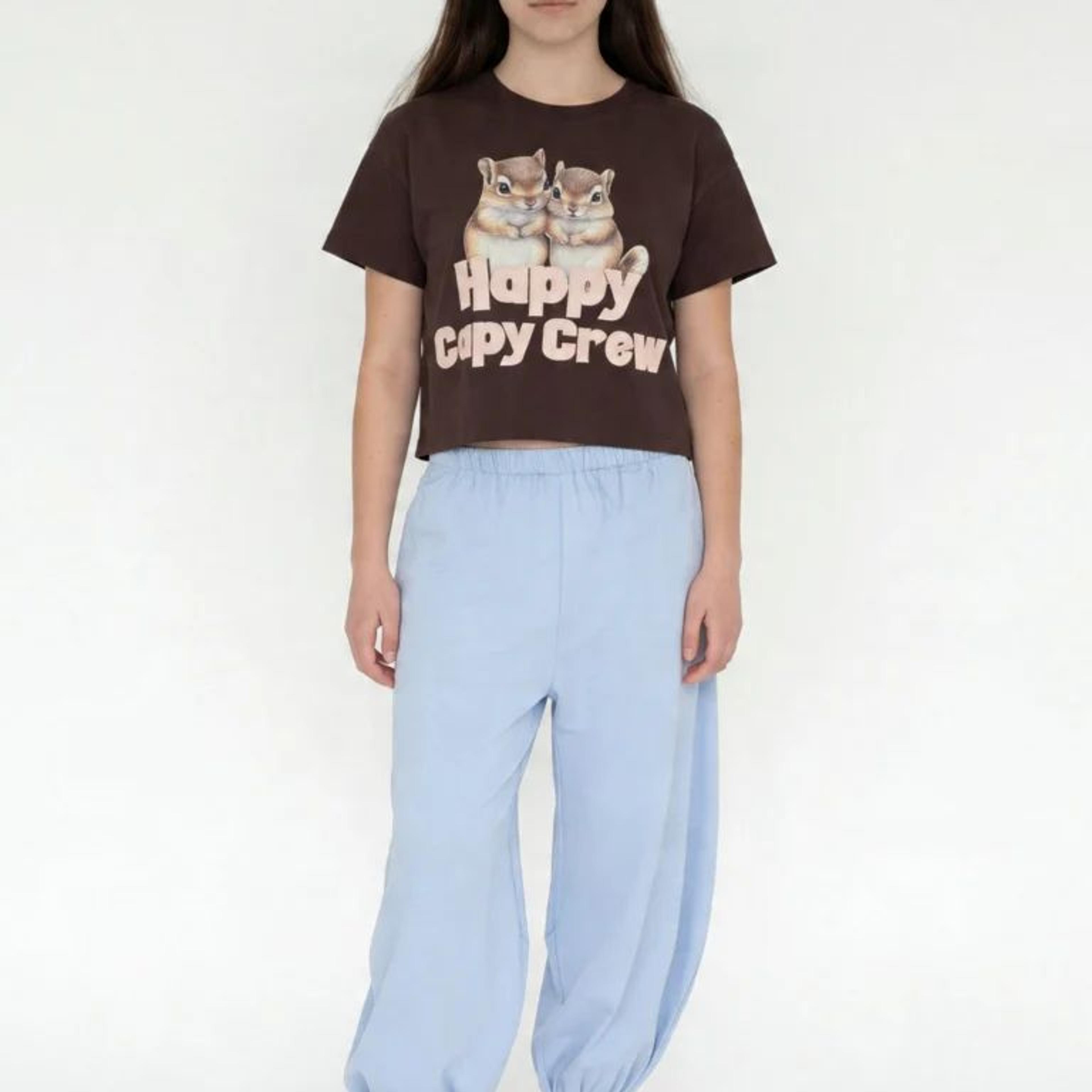 Y&F Kids Girls Dark Brown Printed Cotton T-Shirt