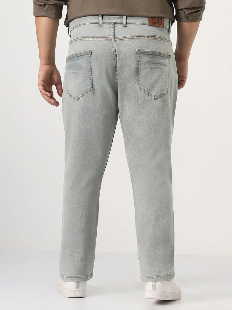 Plus Men's Ice Grey Straight Fit Heavy Washed Jeans Stretchable — photo 3