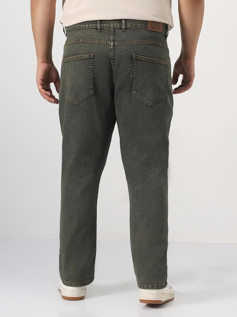 Plus Men's Grey Straight Fit Heavy Washed Jeans Stretchable — photo 3