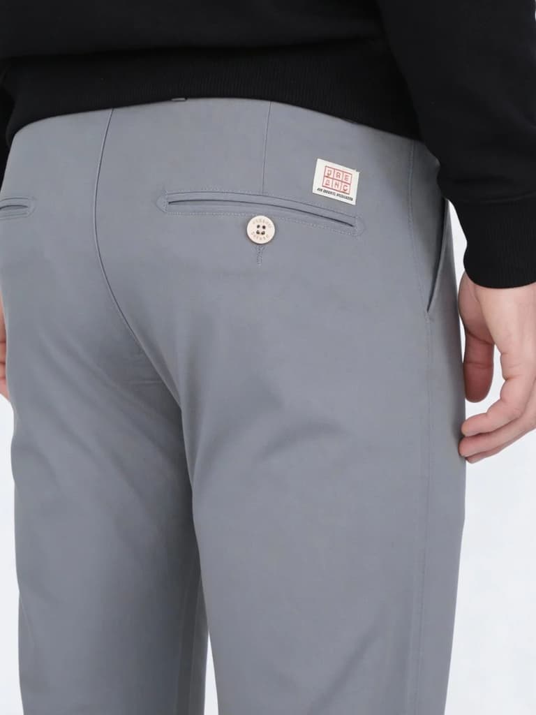 Men's Light Blue Straight Fit Mid Rise Cotton Casual Chinos Trousers Stretch — photo 6
