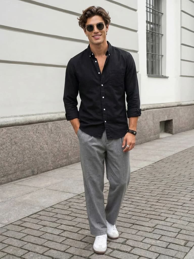 Men's Black Cotton Full Sleeve Regular Fit Solid Oxford Shirt With Button-Down Collar — photo 4