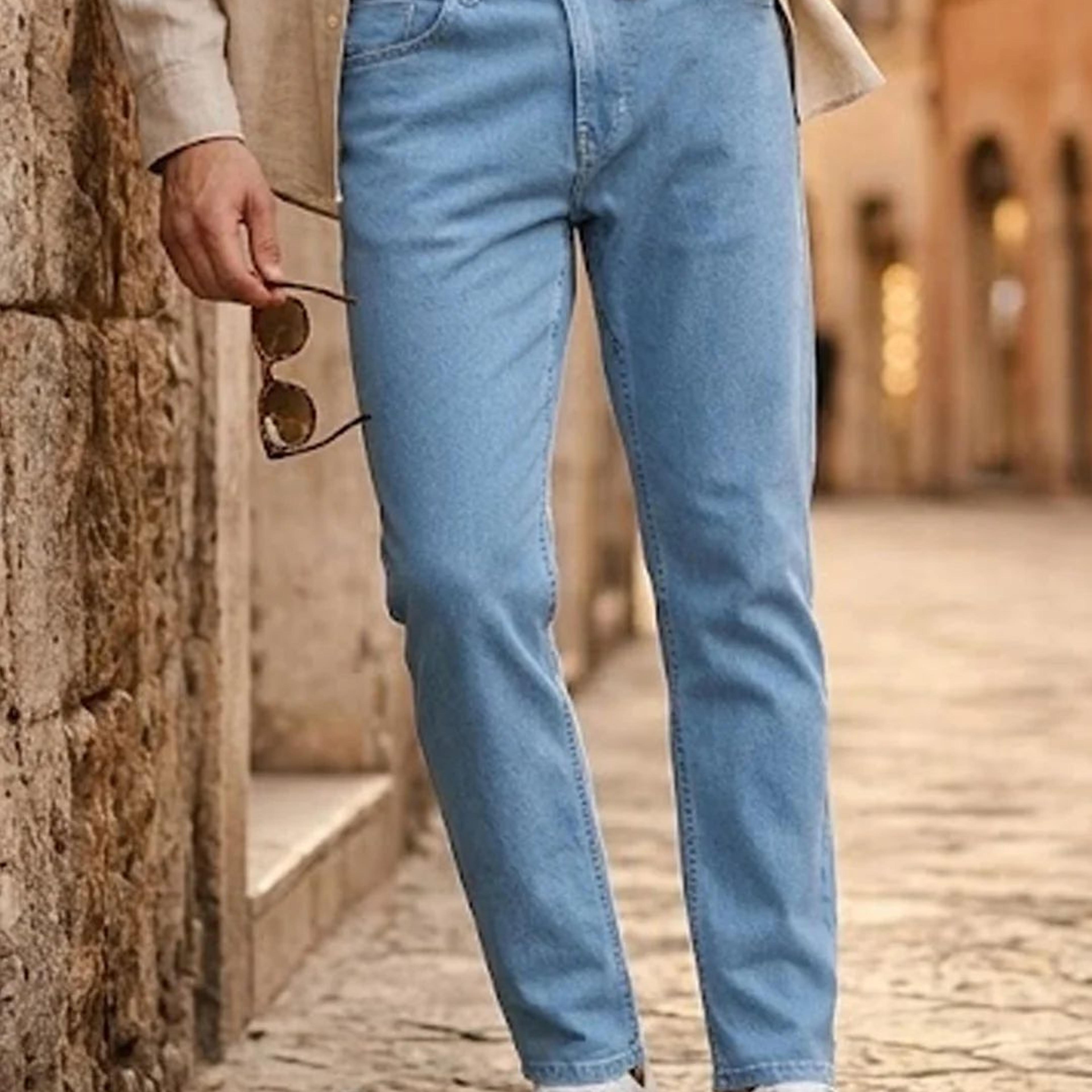 Men's Light Blue Slim Fit Denim Jeans Stretchable